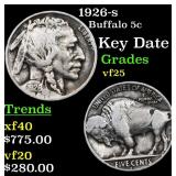 1926-s Buffalo Nickel 5c Grades vf+