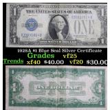 1928A $1 Blue Seal Silver Certificate Grades vf+