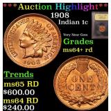 *Highlight* 1908 Indian 1c Graded Choice+ Unc RD
