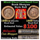 Mixed small cents 1c orig shotgun roll, 1921-s Whe