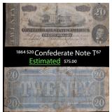 1864 $20 Confederate Note, T67 Grades f+
