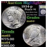 *Highlight* 1934-p Peace $1 Graded Choice+ Unc
