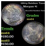 1884-p Rainbow Toned Morgan $1 Grades Choice Unc