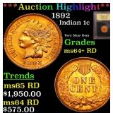 *Highlight* 1892 Indian 1c Graded Choice+ Unc RD