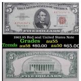 1963 $5 Red seal United States Note Grades Choice