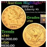 *Highlight* 1891-cc Liberty $5 Graded vf++