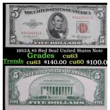 1953A $5 Red Seal United States Note Grades Select