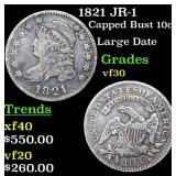 1821 JR-1 Capped Bust 10c Grades vf++