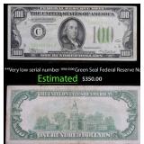**Very low serial number 1934 $100 Green Seal Fede