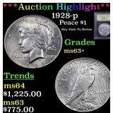 *Highlight* 1928-p Peace $1 Graded Select+ Unc