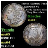 1886-p Rainbow Toned Morgan $1 Grades Choice+ Unc