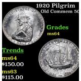 1920 Pilgrim Old Commem 50c Grades Choice Unc