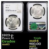 1923-p Peace $1 Graded ms63