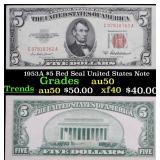1953A $5 Red Seal United States Note Grades AU, Al