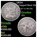 1834 Capped Bust 25c Grades f+