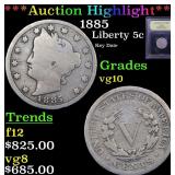 *Highlight* 1885 Liberty 5c Graded vg+