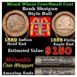 Mixed small cents 1c orig shotgun roll, 1858 Flyin