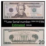 **Low Serial number 2004 $20 FRN  Grades Gem++ CU
