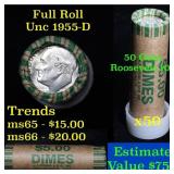 1955-d Roosevelt Dime 10c roll, 50 pieces (fc)