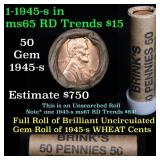 1945-s Lincoln cent 1c roll, 50 pieces (fc)