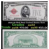 1928 $5 Red Seal United States Note Grades Select