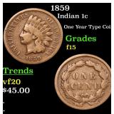 1859 Indian 1c Grades f+