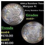 1886-p Rainbow Toned Morgan $1 Grades Select+ Unc