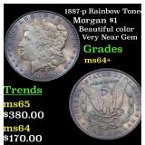 1887-p Rainbow Toned Morgan $1 Grades Choice+ Unc