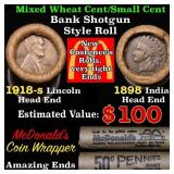 Mixed small cents 1c orig shotgun roll, 1918-s Whe