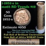 1952-s Lincoln cent 1c roll, 50 pieces (fc)