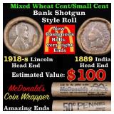 Mixed small cents 1c orig shotgun roll, 1918-s Whe