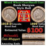 Mixed small cents 1c orig shotgun roll, 1918-d Whe