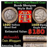 Mixed small cents 1c orig shotgun roll, 158 Flying