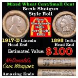 Mixed small cents 1c orig shotgun roll, 1917-d Whe