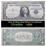1957 $1 Blue Seal Silver Certificate Grades vf+