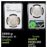 1889-p Morgan $1 Graded ms63