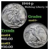 1944-p Walking Liberty 50c Grades Select+ Unc