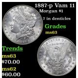 1887-p Vam 11 Morgan $1 Grades Select Unc