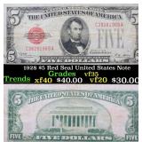 1928 $5 Red Seal United States Note Grades vf++