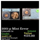 2001-p Mint Error Lincoln Cent 1c Grades Gem Red