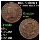 1829 Cohen-1 Classic Head 1/2c Grades vf++