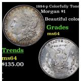 1884-p Colorfully Toned Morgan $1 Grades Choice Un