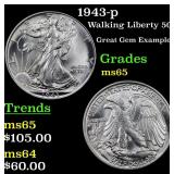 1943-p Walking Liberty 50c Grades GEM Unc