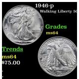 1946-p Walking Liberty 50c Grades Choice Unc