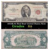 1953B $2 Red Seal United States Note Grades f+