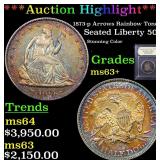 *Highlight* 1873-p Arrows Rainbow Toned Seated Lib