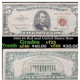 1963 $5 Red seal United States Note Grades vf+