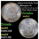 1886-p Colorfully Toned Morgan $1 Grades Choice+ U