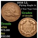 1858 LL Flying Eagle 1c Grades vf details