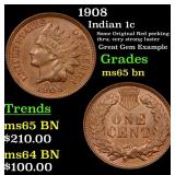 1908 Indian 1c Grades GEM Unc BN